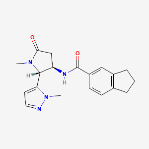 molecular formula C19H22N4O2 B6849732 N-[(2R,3R)-1-methyl-2-(2-methylpyrazol-3-yl)-5-oxopyrrolidin-3-yl]-2,3-dihydro-1H-indene-5-carboxamide 