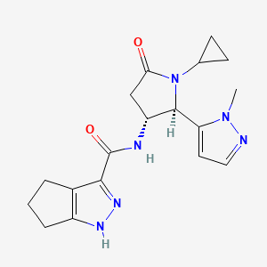 molecular formula C18H22N6O2 B6849777 N-[(2R,3R)-1-cyclopropyl-2-(2-methylpyrazol-3-yl)-5-oxopyrrolidin-3-yl]-1,4,5,6-tetrahydrocyclopenta[c]pyrazole-3-carboxamide 