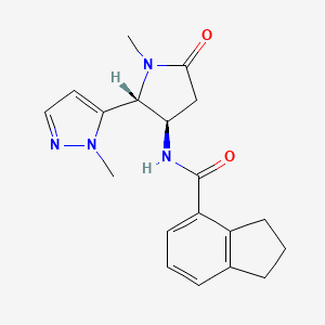 molecular formula C19H22N4O2 B6849790 N-[(2R,3R)-1-methyl-2-(2-methylpyrazol-3-yl)-5-oxopyrrolidin-3-yl]-2,3-dihydro-1H-indene-4-carboxamide 