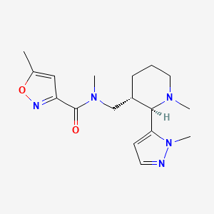 molecular formula C17H25N5O2 B6850726 N,5-dimethyl-N-[[(2R,3S)-1-methyl-2-(2-methylpyrazol-3-yl)piperidin-3-yl]methyl]-1,2-oxazole-3-carboxamide 