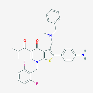 2-(4-Aminophenyl)-3-[[benzyl(methyl)amino]methyl]-7-[(2,6-difluorophenyl)methyl]-5-(2-methylpropanoyl)thieno[2,3-b]pyridin-4-one