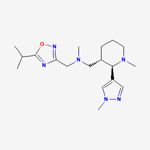 molecular formula C18H30N6O B6853230 N-methyl-1-[(2R,3S)-1-methyl-2-(1-methylpyrazol-4-yl)piperidin-3-yl]-N-[(5-propan-2-yl-1,2,4-oxadiazol-3-yl)methyl]methanamine 