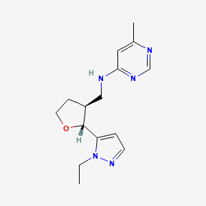 molecular formula C15H21N5O B6853310 N-[[(2R,3S)-2-(2-ethylpyrazol-3-yl)oxolan-3-yl]methyl]-6-methylpyrimidin-4-amine 