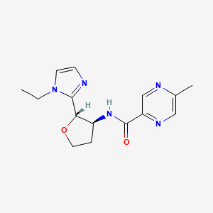 molecular formula C15H19N5O2 B6853671 N-[(2S,3S)-2-(1-ethylimidazol-2-yl)oxolan-3-yl]-5-methylpyrazine-2-carboxamide 