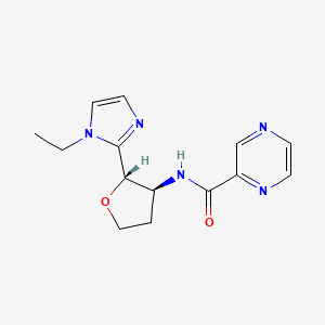 molecular formula C14H17N5O2 B6853672 N-[(2S,3S)-2-(1-ethylimidazol-2-yl)oxolan-3-yl]pyrazine-2-carboxamide 