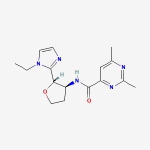 molecular formula C16H21N5O2 B6853690 N-[(2S,3S)-2-(1-ethylimidazol-2-yl)oxolan-3-yl]-2,6-dimethylpyrimidine-4-carboxamide 