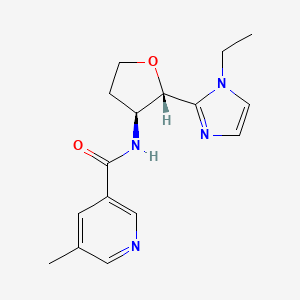 molecular formula C16H20N4O2 B6853818 N-[(2S,3S)-2-(1-ethylimidazol-2-yl)oxolan-3-yl]-5-methylpyridine-3-carboxamide 
