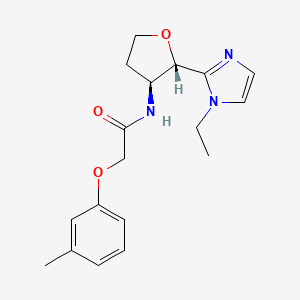 molecular formula C18H23N3O3 B6853860 N-[(2S,3S)-2-(1-ethylimidazol-2-yl)oxolan-3-yl]-2-(3-methylphenoxy)acetamide 