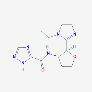 molecular formula C12H16N6O2 B6853942 N-[(2S,3S)-2-(1-ethylimidazol-2-yl)oxolan-3-yl]-1H-1,2,4-triazole-5-carboxamide 