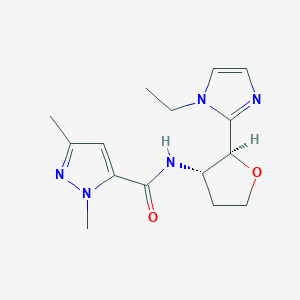 molecular formula C15H21N5O2 B6854001 N-[(2S,3S)-2-(1-ethylimidazol-2-yl)oxolan-3-yl]-2,5-dimethylpyrazole-3-carboxamide 
