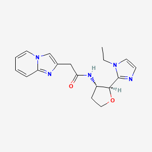 molecular formula C18H21N5O2 B6854027 N-[(2S,3S)-2-(1-ethylimidazol-2-yl)oxolan-3-yl]-2-imidazo[1,2-a]pyridin-2-ylacetamide 