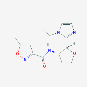 molecular formula C14H18N4O3 B6854038 N-[(2S,3S)-2-(1-ethylimidazol-2-yl)oxolan-3-yl]-5-methyl-1,2-oxazole-3-carboxamide 