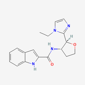molecular formula C18H20N4O2 B6854089 N-[(2S,3S)-2-(1-ethylimidazol-2-yl)oxolan-3-yl]-1H-indole-2-carboxamide 