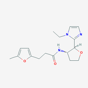 molecular formula C17H23N3O3 B6854094 N-[(2S,3S)-2-(1-ethylimidazol-2-yl)oxolan-3-yl]-3-(5-methylfuran-2-yl)propanamide 