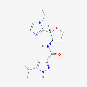 molecular formula C16H23N5O2 B6854127 N-[(2S,3S)-2-(1-ethylimidazol-2-yl)oxolan-3-yl]-5-propan-2-yl-1H-pyrazole-3-carboxamide 