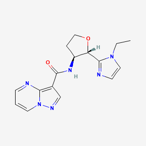 molecular formula C16H18N6O2 B6854128 N-[(2S,3S)-2-(1-ethylimidazol-2-yl)oxolan-3-yl]pyrazolo[1,5-a]pyrimidine-3-carboxamide 