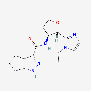 molecular formula C16H21N5O2 B6854130 N-[(2S,3S)-2-(1-ethylimidazol-2-yl)oxolan-3-yl]-1,4,5,6-tetrahydrocyclopenta[c]pyrazole-3-carboxamide 