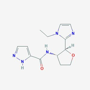 molecular formula C13H17N5O2 B6854180 N-[(2S,3S)-2-(1-ethylimidazol-2-yl)oxolan-3-yl]-1H-pyrazole-5-carboxamide 