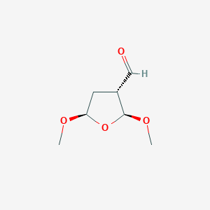 molecular formula C7H12O4 B068542 (2S,3R,5R)-2,5-Dimethoxyoxolane-3-carbaldehyde CAS No. 159551-30-1