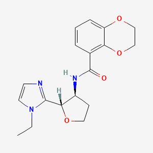 molecular formula C18H21N3O4 B6854229 N-[(2S,3S)-2-(1-ethylimidazol-2-yl)oxolan-3-yl]-2,3-dihydro-1,4-benzodioxine-5-carboxamide 