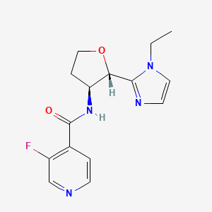 molecular formula C15H17FN4O2 B6854240 N-[(2S,3S)-2-(1-ethylimidazol-2-yl)oxolan-3-yl]-3-fluoropyridine-4-carboxamide 