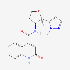 molecular formula C18H18N4O3 B6854378 N-[(2S,3S)-2-(2-methylpyrazol-3-yl)oxolan-3-yl]-2-oxo-1H-quinoline-4-carboxamide 