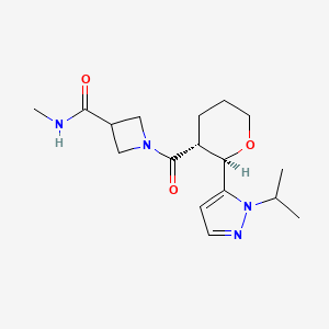 molecular formula C17H26N4O3 B6855457 N-methyl-1-[(2R,3R)-2-(2-propan-2-ylpyrazol-3-yl)oxane-3-carbonyl]azetidine-3-carboxamide 