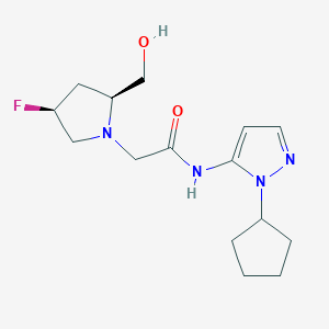 molecular formula C15H23FN4O2 B6855458 N-(2-cyclopentylpyrazol-3-yl)-2-[(2S,4S)-4-fluoro-2-(hydroxymethyl)pyrrolidin-1-yl]acetamide 