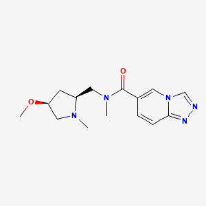molecular formula C15H21N5O2 B6856662 N-[[(2S,4S)-4-methoxy-1-methylpyrrolidin-2-yl]methyl]-N-methyl-[1,2,4]triazolo[4,3-a]pyridine-6-carboxamide 