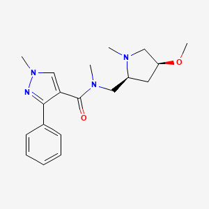 molecular formula C19H26N4O2 B6856707 N-[[(2S,4S)-4-methoxy-1-methylpyrrolidin-2-yl]methyl]-N,1-dimethyl-3-phenylpyrazole-4-carboxamide 