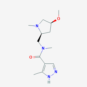 molecular formula C13H22N4O2 B6856897 N-[[(2S,4S)-4-methoxy-1-methylpyrrolidin-2-yl]methyl]-N,5-dimethyl-1H-pyrazole-4-carboxamide 