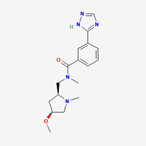 molecular formula C17H23N5O2 B6856929 N-[[(2S,4S)-4-methoxy-1-methylpyrrolidin-2-yl]methyl]-N-methyl-3-(1H-1,2,4-triazol-5-yl)benzamide 