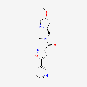 molecular formula C17H22N4O3 B6856954 N-[[(2S,4S)-4-methoxy-1-methylpyrrolidin-2-yl]methyl]-N-methyl-5-pyridin-3-yl-1,2-oxazole-3-carboxamide 