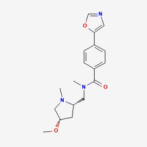 molecular formula C18H23N3O3 B6856998 N-[[(2S,4S)-4-methoxy-1-methylpyrrolidin-2-yl]methyl]-N-methyl-4-(1,3-oxazol-5-yl)benzamide 