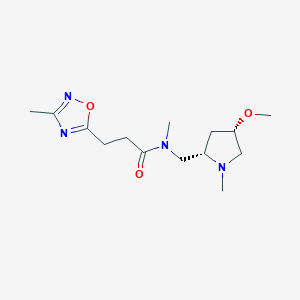 molecular formula C14H24N4O3 B6857008 N-[[(2S,4S)-4-methoxy-1-methylpyrrolidin-2-yl]methyl]-N-methyl-3-(3-methyl-1,2,4-oxadiazol-5-yl)propanamide 