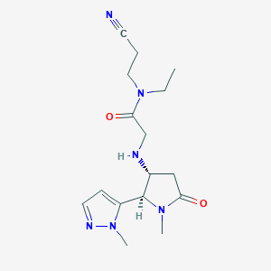molecular formula C16H24N6O2 B6857222 N-(2-cyanoethyl)-N-ethyl-2-[[(2R,3R)-1-methyl-2-(2-methylpyrazol-3-yl)-5-oxopyrrolidin-3-yl]amino]acetamide 