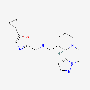 molecular formula C19H29N5O B6857486 N-[(5-cyclopropyl-1,3-oxazol-2-yl)methyl]-N-methyl-1-[(2R,3S)-1-methyl-2-(2-methylpyrazol-3-yl)piperidin-3-yl]methanamine 