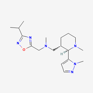 molecular formula C18H30N6O B6857613 N-methyl-1-[(2R,3S)-1-methyl-2-(2-methylpyrazol-3-yl)piperidin-3-yl]-N-[(3-propan-2-yl-1,2,4-oxadiazol-5-yl)methyl]methanamine 
