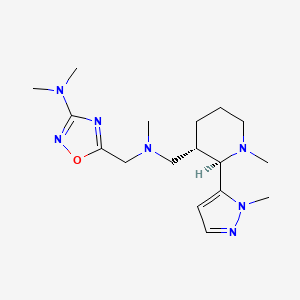 molecular formula C17H29N7O B6857651 N,N-dimethyl-5-[[methyl-[[(2R,3S)-1-methyl-2-(2-methylpyrazol-3-yl)piperidin-3-yl]methyl]amino]methyl]-1,2,4-oxadiazol-3-amine 