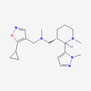 molecular formula C19H29N5O B6857698 N-[(5-cyclopropyl-1,2-oxazol-4-yl)methyl]-N-methyl-1-[(2R,3S)-1-methyl-2-(2-methylpyrazol-3-yl)piperidin-3-yl]methanamine 