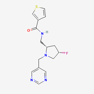 molecular formula C15H17FN4OS B6857949 N-[[(2S,4S)-4-fluoro-1-(pyrimidin-5-ylmethyl)pyrrolidin-2-yl]methyl]thiophene-3-carboxamide 