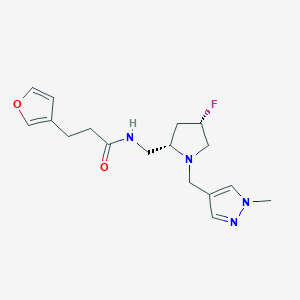molecular formula C17H23FN4O2 B6858047 N-[[(2S,4S)-4-fluoro-1-[(1-methylpyrazol-4-yl)methyl]pyrrolidin-2-yl]methyl]-3-(furan-3-yl)propanamide 