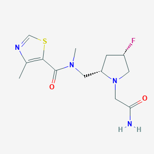 molecular formula C13H19FN4O2S B6858072 N-[[(2S,4S)-1-(2-amino-2-oxoethyl)-4-fluoropyrrolidin-2-yl]methyl]-N,4-dimethyl-1,3-thiazole-5-carboxamide 