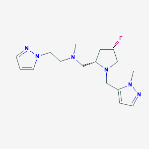 molecular formula C16H25FN6 B6858092 N-[[(2S,4S)-4-fluoro-1-[(2-methylpyrazol-3-yl)methyl]pyrrolidin-2-yl]methyl]-N-methyl-2-pyrazol-1-ylethanamine 