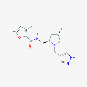 molecular formula C17H23FN4O2 B6858098 N-[[(2S,4S)-4-fluoro-1-[(1-methylpyrazol-4-yl)methyl]pyrrolidin-2-yl]methyl]-3,5-dimethylfuran-2-carboxamide 