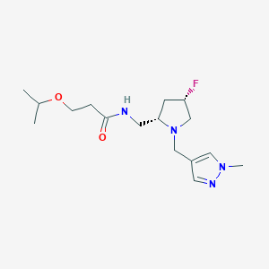 molecular formula C16H27FN4O2 B6858102 N-[[(2S,4S)-4-fluoro-1-[(1-methylpyrazol-4-yl)methyl]pyrrolidin-2-yl]methyl]-3-propan-2-yloxypropanamide 