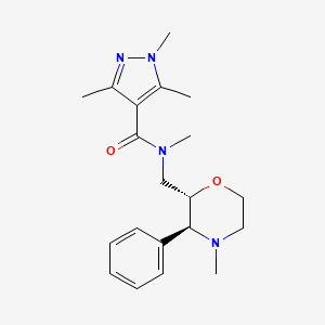 molecular formula C20H28N4O2 B6859439 N,1,3,5-tetramethyl-N-[[(2S,3S)-4-methyl-3-phenylmorpholin-2-yl]methyl]pyrazole-4-carboxamide 