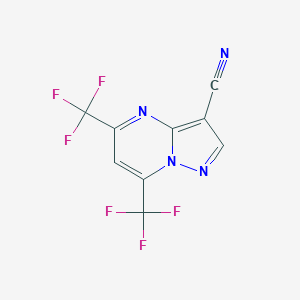 molecular formula C9H2F6N4 B068596 5,7-Bis(trifluoromethyl)pyrazolo[1,5-a]pyrimidine-3-carbonitrile CAS No. 175276-40-1
