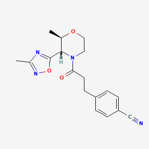 molecular formula C18H20N4O3 B6859622 4-[3-[(2R,3S)-2-methyl-3-(3-methyl-1,2,4-oxadiazol-5-yl)morpholin-4-yl]-3-oxopropyl]benzonitrile 