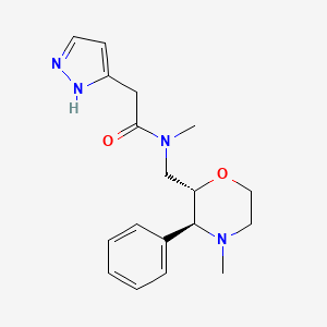molecular formula C18H24N4O2 B6859658 N-methyl-N-[[(2S,3S)-4-methyl-3-phenylmorpholin-2-yl]methyl]-2-(1H-pyrazol-5-yl)acetamide 